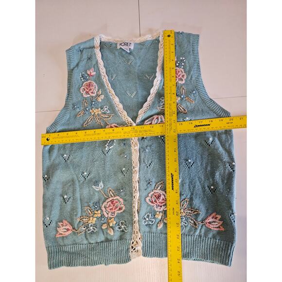 Vintage Koret Pastel Blue Cotton Crochet Floral Granny Sweater Vest S 3810 - Picture 8 of 10